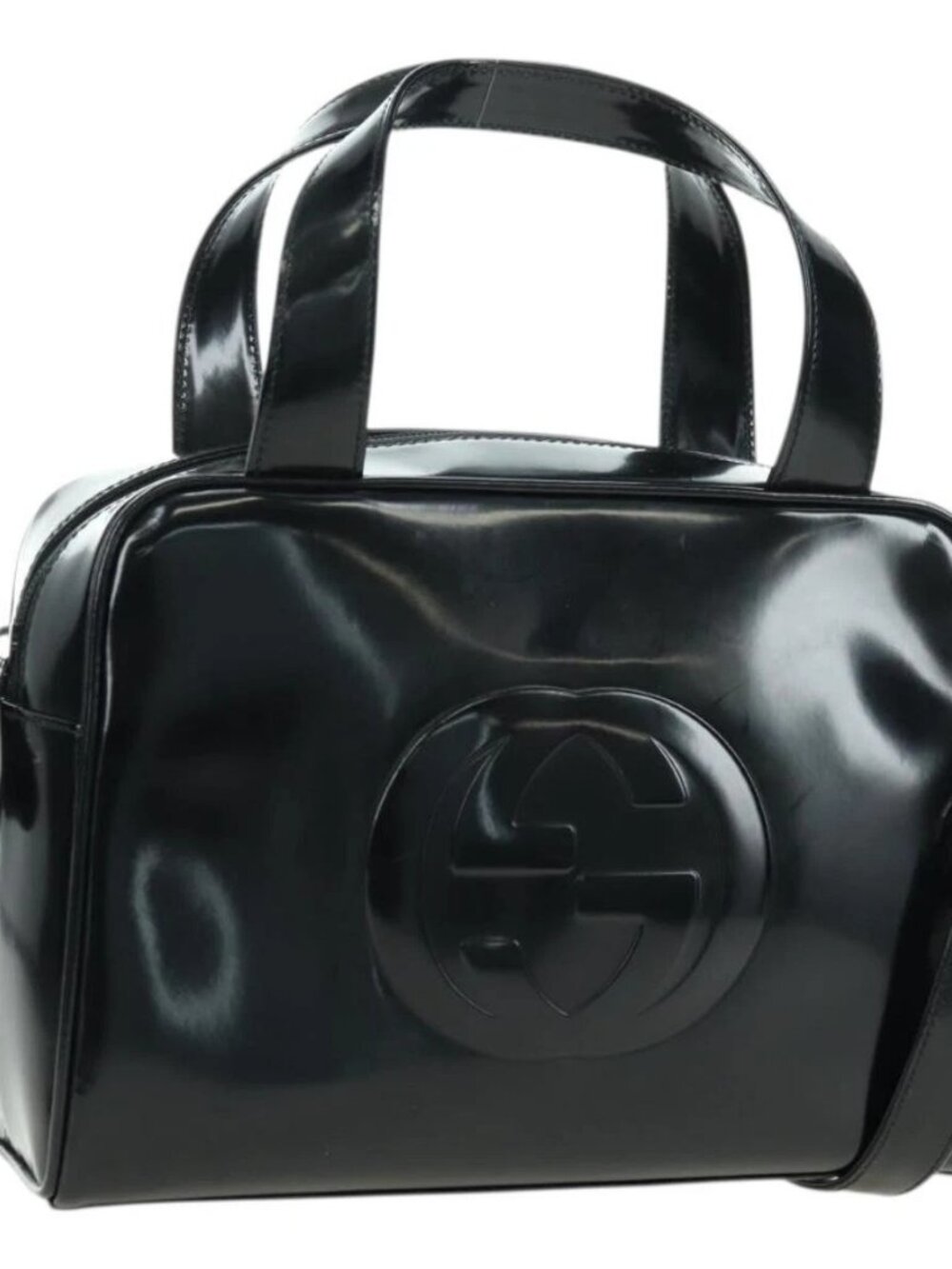 GUCCI Hand Bag Patent leather 2way Black Silver Auth